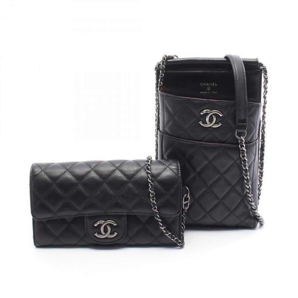 Chanel Matelasse CC Waiter Bag Shoulder Caviar Skin Grained Calfskin Black